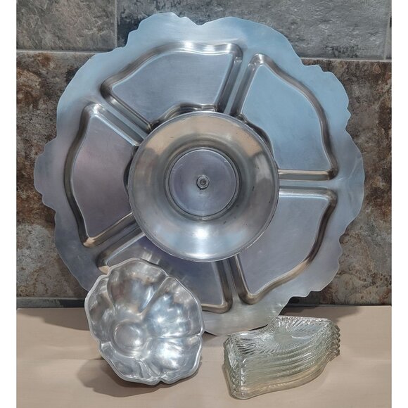 Vintage Silver Plated Lazy Susan Serving Platter 19" Turn Table Vegetable Dip C - Picture 4 of 13